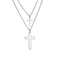 Stainless Steel Jewelry Necklace, 304 Stainless Steel, with 5cm extender chain, Cross, plated, Double Layer & fashion jewelry cm, 45 cm 