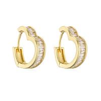 Cubic Zirconia Micro Pave Brass Earring, Heart, real gold plated, micro pave cubic zirconia & for woman & hollow 