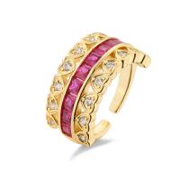 Cubic Zirconia Micro Pave Brass Finger Ring, Heart, real gold plated, adjustable & micro pave cubic zirconia & for woman 11mm, US Ring .5-9 