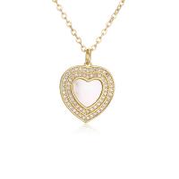 Cubic Zircon Micro Pave Brass Necklace, with White Shell & Plastic Pearl, with 2inch extender chain, Heart, real gold plated & micro pave cubic zirconia & for woman Approx 17.7 Inch 
