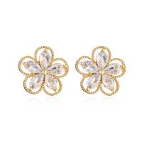 Cubic Zirconia Micro Pave Brass Earring, real gold plated & micro pave cubic zirconia & for woman 