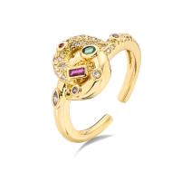 Цирконий Micro Pave Латунь палец кольцо, с Белая ракушка, Сердце, плакированный настоящим золотом, регулируемый & разные стили для выбора & инкрустированное микро кубического циркония & Женский, размер:6.5-9, продается PC