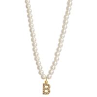 Plastic Pearl Necklace, with Brass & 316 Stainless Steel, with 4.7inch extender chain, Alphabet Letter, 18K gold plated, fashion jewelry & micro pave cubic zirconia & for woman Approx 15.7 Inch 