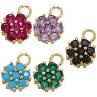 Cubic Zirconia Brass Pendants, Flower, gold color plated, DIY & micro pave cubic zirconia 