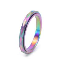 Titanium Steel Finger Ring, Geometrical Pattern, Vacuum Ion Plating, rotatable & for woman 3mm, US Ring 