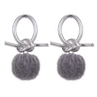 Fluffy Pom Pom Earrings, Zinc Alloy, with Plush, silver color plated, fashion jewelry & for woman 