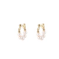 Brass Huggie Hoop Earring, with Plastic Pearl, plated, fashion jewelry & for woman 