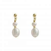 Freshwater Pearl Brass Earring, with Freshwater Pearl, 14K gold-filled, fashion jewelry & for woman, white 