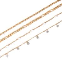 Zinc Alloy Anklet, with Crystal & Plastic Pearl, with 2.16 extender chain, gold color plated, 4 pieces & fashion jewelry & for woman, golden, nickel, lead & cadmium free Approx 8.66 Inch 