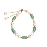 Bracelets perles de pierres semi-précieuses, perle d'eau douce cultivée, avec pierre gemme & laiton, Plaqué d'or 14K, bijoux de mode & naturel & pour femme, plus de couleurs à choisir cm, Vendu par brin