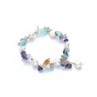 Bracelets perles de pierres semi-précieuses, perle d'eau douce cultivée, avec pierre gemme & laiton, Plaqué d'or 14K, bijoux de mode & naturel & pour femme, multicolore cm, Vendu par brin