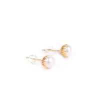 Freshwater Pearl Brass Earring, with Brass, 14K gold plated, fashion jewelry & natural & for woman 5.5-6mm 