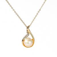 Freshwater Pearl Brass Necklace, with Brass, 14K gold plated, fashion jewelry & natural & for woman, golden cm 
