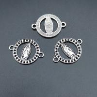 Zinc Alloy Saint Connector, Flat Round, antique silver color plated, vintage & DIY & 1/1 loop & hollow Approx 