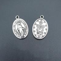 Pendentif Saint en alliage de zinc, ovale plat, Plaqué de couleur d'argent, Vintage & DIY Environ Vendu par sac