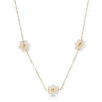 Freshwater Pearl Brass Necklace, with Freshwater Pearl, with 5cm extender chain, Flower, gold color plated, cute & for woman Approx 38 cm 