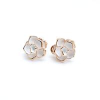Enamel Zinc Alloy Stud Earring, Flower, gold color plated, for woman, white 