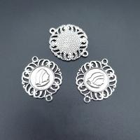 Hollow Zinc Alloy Connector, Flat Round, antique silver color plated, vintage & DIY & 1/1 loop Approx 