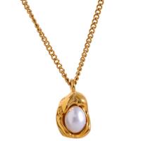 Titan Schmuck Halskette, Titanstahl, mit Kunststoff Perlen, 18K vergoldet, Modeschmuck & für Frau, goldfarben, 16mm, Länge:ca. 17.32 ZollInch, verkauft von PC