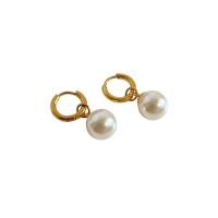 Freshwater Pearl Drop Earring, Titanium Steel, with Freshwater Pearl, 18K gold plated, fashion jewelry & for woman, golden, 10-11mm 