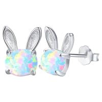 Zinc Alloy Stud Earring, with Artificial Opal, Rabbit, platinum color plated, fashion jewelry & for woman 