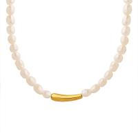 Natural Freshwater Pearl Necklace, with Titanium Steel, with 8cm extender chain, Vacuum Ion Plating, for woman, 0.5cm,1.7cm Approx 40 cm 