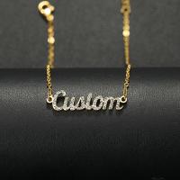 Stainless Steel Jewelry Necklace, 304 Stainless Steel, Alphabet Letter, plated, fashion jewelry & with rhinestone cm 