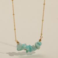 Gemstone Necklaces, Brass, with Natural Stone, with 5cm extender chain, plated, fashion jewelry, skyblue cm 