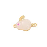Resin Brass Pendants, with Resin, Rabbit, gold color plated, DIY & double-hole 