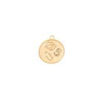 Латунные ювелирные кулоны, Латунь, Плоская круглая форма, плакирован золотом, DIY продается PC
