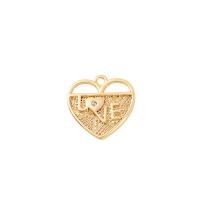 Cubic Zirconia Micro Pave Brass Pendant, Heart, gold color plated, DIY & with letter pattern & micro pave cubic zirconia & hollow 