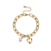 Fashion Zinc Alloy Bracelets, with Plastic Pearl, with 2inch extender chain, gold color plated, fashion jewelry & for woman Approx 6.3 Inch 
