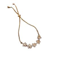 Zinc Alloy Rhinestone Bracelets, Flower, gold color plated, fashion jewelry & for woman & with rhinestone Approx 9.4 Inch 