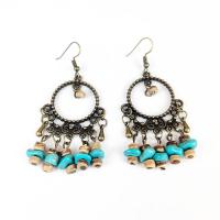 Turquoise Zinc Alloy Earring, with turquoise, antique brass color plated, fashion jewelry & Bohemian style & for woman 