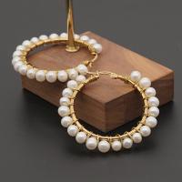 Boucle d'oreille de perle de goutte d'eau douce, Acier inoxydable 304, avec perle d'eau douce cultivée, fait à la main, bijoux de mode & pour femme, blanc Vendu par paire