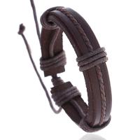 Cowhide Bracelets, with Wax Cord, handmade, Adjustable & fashion jewelry & Unisex, brown, 12mm cm 