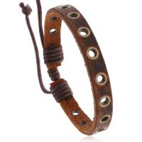 Cowhide Bracelets, with Wax Cord & Iron, handmade, Adjustable & fashion jewelry & Unisex, brown, 8mm cm 