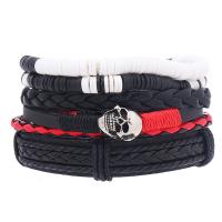 Wrap Bracelets, PU Leather, with Wax Cord & Zinc Alloy, handmade, 4 pieces & Adjustable & fashion jewelry & Unisex, black 