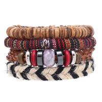 Wrap Bracelets, PU Leather, with Porcelain & Wax Cord & Wood, handmade, 4 pieces & Adjustable & fashion jewelry & Unisex, multi-colored 