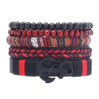 Wrap Bracelets, PU Leather, with Wax Cord & Zinc Alloy, handmade, 5 pieces & Adjustable & fashion jewelry & Unisex, two different colored 
