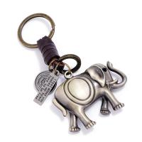 Zinc Alloy Key Chain Jewelry, Cowhide, with Iron & Zinc Alloy, Elephant, handmade, fashion jewelry & Unisex, two different colored 