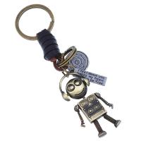 Zinc Alloy Key Chain Jewelry, with Cowhide, Robot, handmade, fashion jewelry & Unisex, two different colored, 120mm 