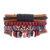 Wrap Bracelets, PU Leather, with Porcelain & Wax Cord & Wood, handmade, 4 pieces & fashion jewelry & Unisex, multi-colored 