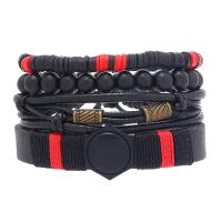Wrap Bracelets, PU Leather, with Wax Cord & Wood & Zinc Alloy, handmade, 4 pieces & fashion jewelry & Unisex, two different colored 