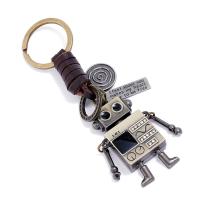 Zinc Alloy Key Chain Jewelry, Cowhide, with Iron & Zinc Alloy, Robot, handmade, fashion jewelry & Unisex, two different colored 