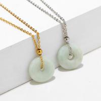 Stainless Steel Jewelry Necklace, 304 Stainless Steel, with Jadeite, with 1.97inch extender chain, Vacuum Ion Plating, fashion jewelry & Unisex Approx 17.72 Inch 