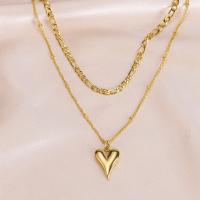 Fashion Multi Layer Necklace, 304 Stainless Steel, with 1.97inch extender chain, Heart, Vacuum Ion Plating, Double Layer & fashion jewelry & for woman, golden Approx 15.75.17.72 Inch 