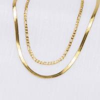 Fashion Multi Layer Necklace, Titanium Steel, with 1.97inch extender chain, 18K gold plated, Double Layer & fashion jewelry & Unisex, golden Approx 17.72 Inch, Approx 15.75 Inch 