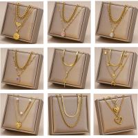 Fashion Multi Layer Necklace, Titanium Steel, Vacuum Ion Plating, multilayer & for woman, golden 