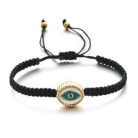 Evil Eye Jewelry Bracelet, Polyester Cord, with Zinc Alloy, Flat Round, gold color plated, Unisex & evil eye pattern & adjustable & enamel Approx 18-28 cm 
